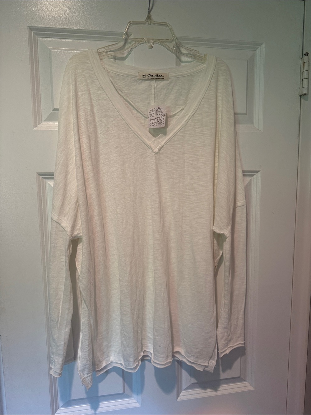 We The Free White Lightweight V-Neck Long Sleeve Top